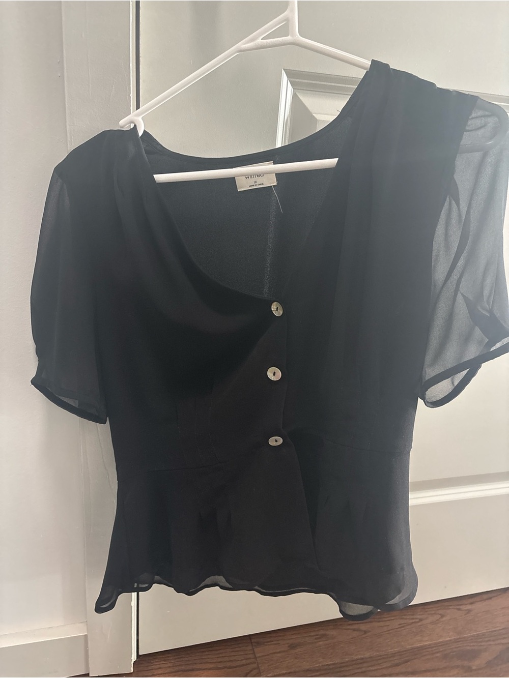 Aritzia Black Sheer Short-Sleeve Peplum Blouse